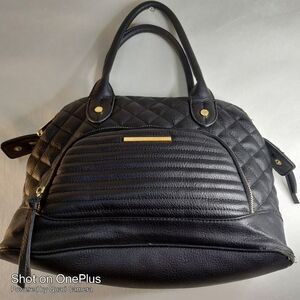 Steve Madden Black Quilted Three Compartment Shoulder Bag with Crossbody Strap
